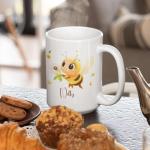 Custom Unique Name Coffee Mug 11oz 15oz, Bee and Dandelion Flower Cup, Personalized Nature Inspired Accent Mug, Cartoon Bee Ceramic Cup, Gifts for Children