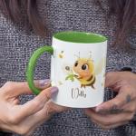 Custom Unique Name Coffee Mug 11oz 15oz, Bee and Dandelion Flower Cup, Personalized Nature Inspired Accent Mug, Cartoon Bee Ceramic Cup, Gifts for Children