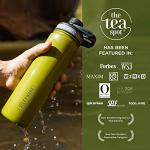 The Tea Spot Steepware Tea Tumbler and Thermos, 22oz, Tea Bottle with tea infuser for loose leaf tea or iced coffee, Sleek Double Wall Tumbler & Insulated Travel Bottle - Olive