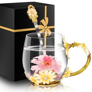 Women Glass Tea Coffee Pretty Cup Set Cute Mug You Are My Sunshine Sunflower Chaos Coordinator Friendship Thank you Appreciation Gratitude Secretary Doctor Artist Assistant Handmade Aesthetic Gifts