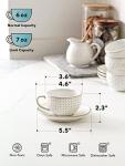 LE TAUCI Cappuccino Cups with Saucers 6 oz, Ceramic Embossment Coffee Cup for Au Lait, Double shot, Latte, Cafe Mocha, Tea, Dishwasher Safe - Set of 4, Arctic white