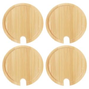uxcell 4Pcs Bamboo Cup Lid with Spoon Hole 3.31 Inch, Wooden Cup Cover Seasoning Jar Mug Cover Coffee Mug Cover Tea Glass Cup Lid