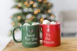 Pearhead Holiday Mug Set, Here For The Cocoa, Tis The Season, Christmas Home Décor Gifts, Coffee Mugs Set of 2, 13 oz