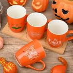4 Pcs Fall Coffee Mugs 11 oz Thanksgiving Ceramic Mugs With Pumpkin/Happy Fall Y'all /Hello Autumn/It's Fall Y'all Word Pattern for Autumn Harvest Home Decor Kitchen Accessories Camp Campfire Tea Cup