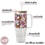Sip Sip Hooray Monarch Butterfly 40oz Glass Tumbler with Handle, Aesthetic Glass Cup with Bamboo Lid & Straw, Floral Nature Drinkware for Iced Coffee, Tea, Smoothies, Butterfly Gift for Women