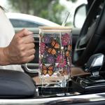 Sip Sip Hooray Monarch Butterfly 40oz Glass Tumbler with Handle, Aesthetic Glass Cup with Bamboo Lid & Straw, Floral Nature Drinkware for Iced Coffee, Tea, Smoothies, Butterfly Gift for Women