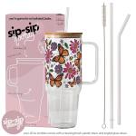 Sip Sip Hooray Monarch Butterfly 40oz Glass Tumbler with Handle, Aesthetic Glass Cup with Bamboo Lid & Straw, Floral Nature Drinkware for Iced Coffee, Tea, Smoothies, Butterfly Gift for Women