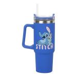 Paladone Disney Stitch 900 ml Blue Insulated Travel Cup and Straw, Officially Licensed Tumbler with Handle for Iced Tea or Coffee, Pop Culture Merchandise for Fans