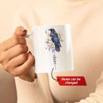 Custom Magnolia Flower Coffee Cup 11oz 15oz, Personalized Name Ceramic Mug, Decorative Cup With Crow, Customized Bird And Floral White Mug, Nature Inspired Keepsake Cup, Crow Mug