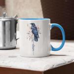 Custom Magnolia Flower Coffee Cup 11oz 15oz, Personalized Name Ceramic Mug, Decorative Cup With Crow, Customized Bird And Floral White Mug, Nature Inspired Keepsake Cup, Crow Mug