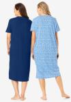Dreams & Co. Plus Size 2-Pack Long Sleepshirts - 1X/2X, Pink Tea Cup
