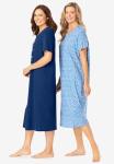 Dreams & Co. Plus Size 2-Pack Long Sleepshirts - 1X/2X, Pink Tea Cup