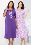 Dreams & Co. Plus Size 2-Pack Long Sleepshirts - 1X/2X, Pink Tea Cup