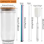 ASANMEYO 2 Pcs 24 oz Glass Cups With Bamboo Lids and Straws & 2 Airtight Lids, Reusable Smoothie Cups Mason Jar Drinking Glasses Iced Coffee Cups Glass Tumbler for Bubble Tea, Juice, Gift
