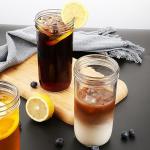 ASANMEYO 2 Pcs 24 oz Glass Cups With Bamboo Lids and Straws & 2 Airtight Lids, Reusable Smoothie Cups Mason Jar Drinking Glasses Iced Coffee Cups Glass Tumbler for Bubble Tea, Juice, Gift