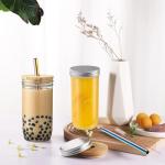 ASANMEYO 2 Pcs 24 oz Glass Cups With Bamboo Lids and Straws & 2 Airtight Lids, Reusable Smoothie Cups Mason Jar Drinking Glasses Iced Coffee Cups Glass Tumbler for Bubble Tea, Juice, Gift