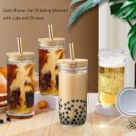 ASANMEYO 2 Pcs 24 oz Glass Cups With Bamboo Lids and Straws & 2 Airtight Lids, Reusable Smoothie Cups Mason Jar Drinking Glasses Iced Coffee Cups Glass Tumbler for Bubble Tea, Juice, Gift