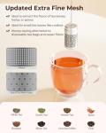2 Pack Reinmoson Mini Tea Strainers for Loose Tea, Extra Fine Mesh Tea Infuser, 304 Stainless Steel & Updated Slim Threaded Lid, Loose Leaf Tea Steeper for Black Tea, Rooibos, etc