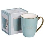 WITH LOVE Inspirational Coffee Mug for Women, It is Well with My Soul, Blue/Cream Medium Ceramic Drinking Cup 12oz.