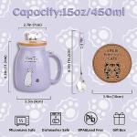 Kawaii Cat Mug Set - 2 Pack Blue & Yellow, 15oz/450ml Ceramic Tea Cups with Cute Lids & Spoons - Perfect for Cat Lovers, Christmas & Birthday Gifts