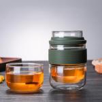 OKUMEYR Portable Travel Tea Set with Hard Shell Case High Borosilicate Glass Teapot and Teacups for Tea Lovers The Go for Brewing Various Teas Green