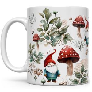 Gnome Cottagecore Cozy Hygge Coffee Mug, Cute Whimsical Woodland Mushroom Nature Cup (11oz)