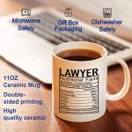 Law Lawyer Gifts Coffee Cup 11 Oz, Lawyer Attorney Nutritional Facts Funny Coffee Mug Inspirational And Motivational for Scales of Justice Paralegal Law Lawyer Attorney.
