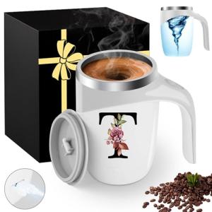 Initial Magnetic Stirring Coffee Mug Stainless Insulated Travel Cup Women Christian Teacher Godmother Religious Spiritual Inspirational Catholic Baptism Ordination Pastor Wife Ordained Minister Gift,T