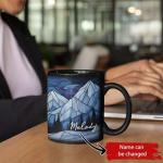 Snow Mountain Ceramic Cup, Personalized Landscape Mug With Name, Stained Glass Black Mug 11oz 15oz, Gift For Coworkers, Custom Nature Full Wrap Cup, Customized Mountain Coffee Mug, 1pcs