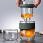 OKUMEYR Portable Travel Tea Set with Hard Shell Case High Borosilicate Glass Teapot and Teacups for Tea Lovers The Go for Brewing Various Teas Green