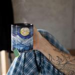 Snow Mountain Ceramic Cup, Personalized Landscape Mug With Name, Stained Glass Black Mug 11oz 15oz, Gift For Coworkers, Custom Nature Full Wrap Cup, Customized Mountain Coffee Mug, 1pcs