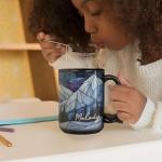 Snow Mountain Ceramic Cup, Personalized Landscape Mug With Name, Stained Glass Black Mug 11oz 15oz, Gift For Coworkers, Custom Nature Full Wrap Cup, Customized Mountain Coffee Mug, 1pcs