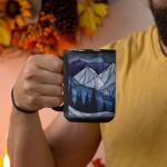 Snow Mountain Ceramic Cup, Personalized Landscape Mug With Name, Stained Glass Black Mug 11oz 15oz, Gift For Coworkers, Custom Nature Full Wrap Cup, Customized Mountain Coffee Mug, 1pcs