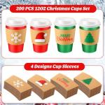 Ziliny 200 12 oz Christmas Cups with Lids and Coffee Cup Sleeves Bulk Red Green Disposable Christmas Paper Coffee Cups for Beverage Chocolate Tea Cocoa Xmas Holiday Table Decorations Party Favors