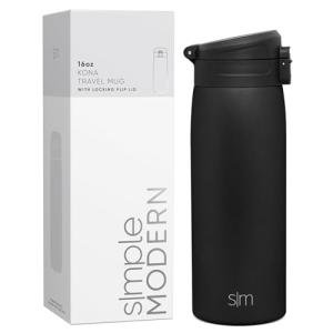 Simple Modern Insulated Thermos Travel Coffee Mug with Snap Flip Lid | Leakproof Reusable Stainless Steel Tumbler Cup | Gifts for Women Men Him Her | Kona Collection | 16oz | Midnight Black