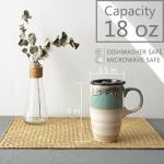 Bosmarlin Ceramic Travel Coffeel Mug with Handle and Lid, 18 oz, Portable Coffee Cup for Car Cup Holder, Microwave and Dishwasher Safe, Reactive Glaze (Green)