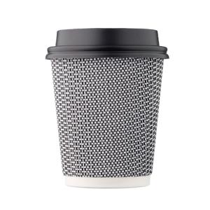 [150 SET]Harvest Pack 8 oz Disposable Coffee Cups, Insulated Ripple Double-Walled Paper Cup with Lid, Black and White Geometric, Tea Hot Chocolate Drinks To go coffee cups