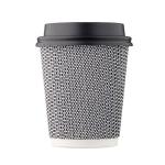 [150 SET]Harvest Pack 8 oz Disposable Coffee Cups, Insulated Ripple Double-Walled Paper Cup with Lid, Black and White Geometric, Tea Hot Chocolate Drinks To go coffee cups