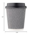 [150 SET]Harvest Pack 8 oz Disposable Coffee Cups, Insulated Ripple Double-Walled Paper Cup with Lid, Black and White Geometric, Tea Hot Chocolate Drinks To go coffee cups