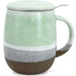 YumKubis 13.5 OZ Reactive Glaze Tea Infuser Cup, Loose Leaf Tea Cup with strainer and lid, Porcelain Mug with Infuser Basket for Microwave & Dishwasher Safe, Green