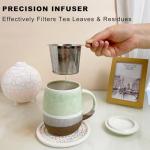 YumKubis 13.5 OZ Reactive Glaze Tea Infuser Cup, Loose Leaf Tea Cup with strainer and lid, Porcelain Mug with Infuser Basket for Microwave & Dishwasher Safe, Green