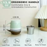 YumKubis 13.5 OZ Reactive Glaze Tea Infuser Cup, Loose Leaf Tea Cup with strainer and lid, Porcelain Mug with Infuser Basket for Microwave & Dishwasher Safe, Green