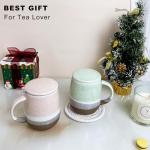 YumKubis 13.5 OZ Reactive Glaze Tea Infuser Cup, Loose Leaf Tea Cup with strainer and lid, Porcelain Mug with Infuser Basket for Microwave & Dishwasher Safe, Green