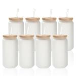 PYD Life 8 Pack Sublimation Glass Cans Blanks Frosted Bulk18 OZ with Bamboo Lid and Clear Glass Straw Beer Cans Wide Mouth Jar Tumbler Cups Mugs for Iced Coffee,Juice,Soda,Drinks,Beer