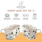 SPOTTED DOG GIFT COMPANY Sheep Mug Set of 4, Farm Coffee Mugs, Black and White Animal Themed Ceramic Tea Cups, Microwave Dishwasher Safe, Cute Kitchen Gifts for Sheep Lovers Owners - 13oz