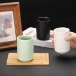HARFINGTON Japanese Ceramic Tea Cups 8oz / 240ml Simple Solid Color No Handle Ceramic Tea Mugs Matte Glazed Cylindrical Cup for Matcha Tea Wine Black Tea Coffee Drinks, Black