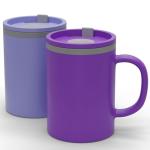 Copco Iconic 16oz Double Wall Insulated Desk Mug with Lid & Handle, Set of 2, BPA-Free Reusable Plastic, Spill-Proof, Microwave & Dishwasher Safe, Wide Mouth, Cup Holder Friendly (Purple/Light Purple)
