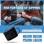 Toughty Enamel Camping Mug – Retro Vintage Campfire Tin Cup, Rustic Backpacking Mug for Hiking, Coffee, Farmhouse, Diner, Hot Drinks, Tinware, and Backpacking Gear – Set of 2 – Black – 16 Oz