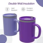 Copco Iconic 16oz Double Wall Insulated Desk Mug with Lid & Handle, Set of 2, BPA-Free Reusable Plastic, Spill-Proof, Microwave & Dishwasher Safe, Wide Mouth, Cup Holder Friendly (Purple/Light Purple)