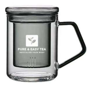 Pure And Easy Tea, Glass Tea Infuser Mug with Lid - Modern Borosilicate Filter Steeping Cup, Plastic-Free, Purest Brew for Loose Leaf Lovers, 400 mL/13.5 oz